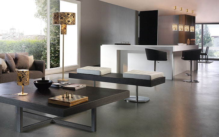 rectangular brown wooden center table, interior design, style, design, home, house, living room, HD wallpaper