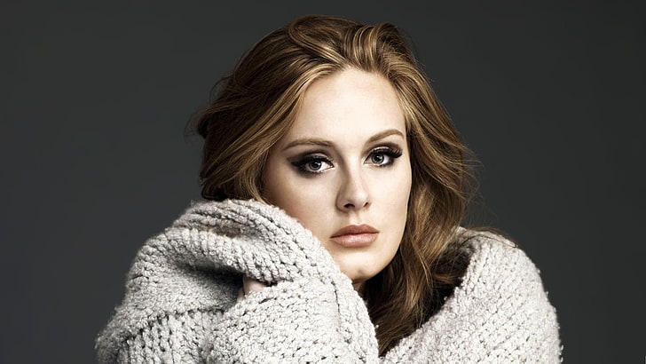Adele, cantante, morena, mujer, retrato, ojos ahumados, mirando al espectador, ojos grises, Fondo de pantalla HD