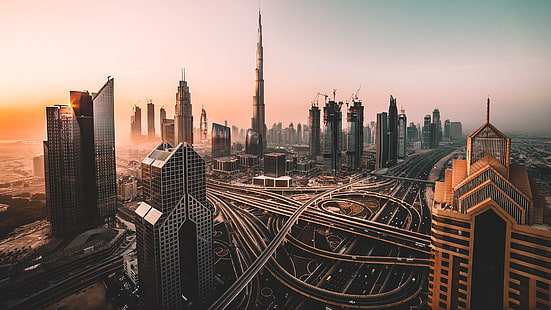 Бурдж Халифа, городские здания фотография в дневное время, Дубай, фотография, здание, городской пейзаж, Бурдж Халифа, туман, город, небоскреб, HD обои HD wallpaper