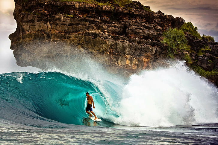 Surfing på våg, svarta shorts för män, Surfing, surfing, surfare, våg, HD tapet