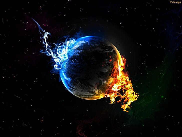 화재 얼음 화재 및 얼음 우주 행성 HD 아트, 화재, 행성, 얼음, 별, HD 배경 화면
