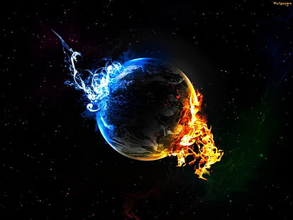 ogień lód ogień i lód Space Planets HD Art, Fire, planet, ice, stars, Tapety HD HD wallpaper