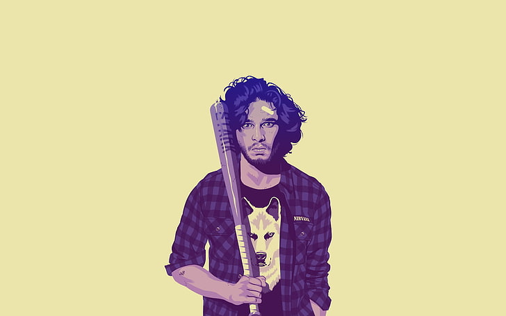 pria memegang ilustrasi tongkat baseball, Game of Thrones, seni kipas, karya seni, minimalis, Jon Snow, Mike Wrobel, Wallpaper HD