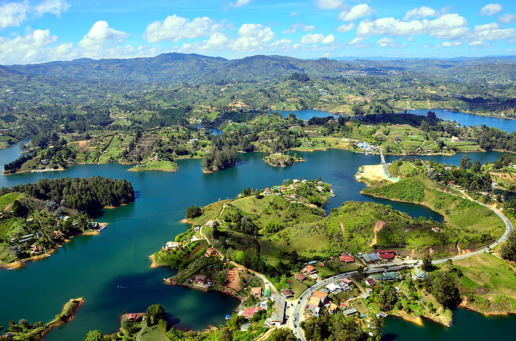 rivière, panorama, Colombie, Îles, Guatape, Fond d'écran HD