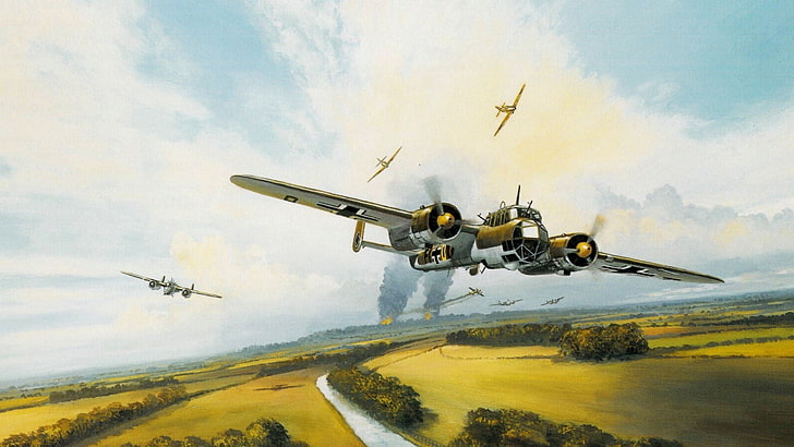 brown and black fighter plane photo, bomber, German, Mark, Battle of Britain, raid, Postlewhaite, aviation battle, World War II, Dornier, Keeley, RAF, twin-engine, Air force, HD wallpaper
