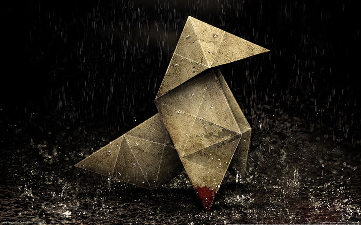 braune Origami Tapete, Origami, Quantic Dream, Starker Regen, HD-Hintergrundbild