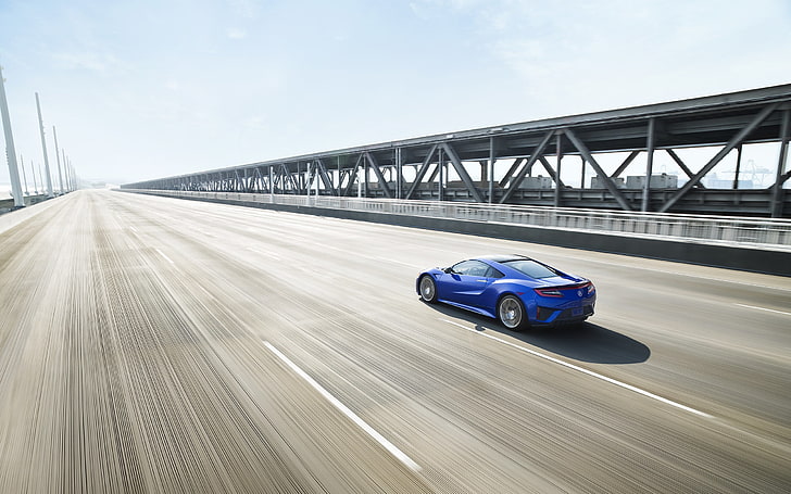 timelapse photo of blue car along highway during daytime, Acura NSX, car, vehicle, road, motion blur, HD wallpaper
