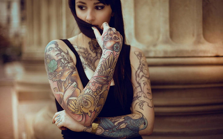 Women's black tank top, tattoo, suicide girls, Sarah Sharks, HD wallpaper |  Wallpaperbetter
