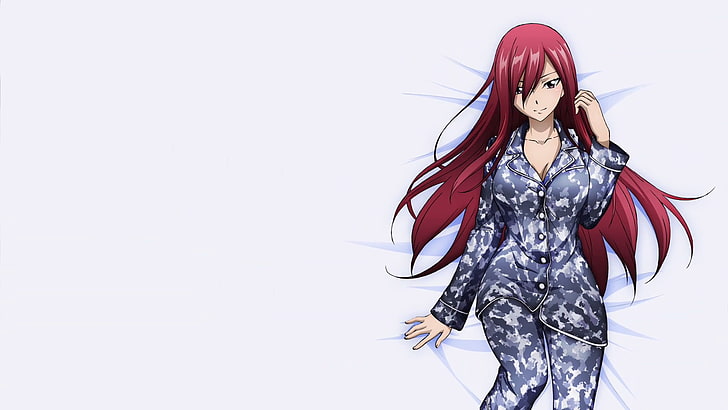 anime, Fairy Tail, lying on back, Scarlet Erza, HD wallpaper