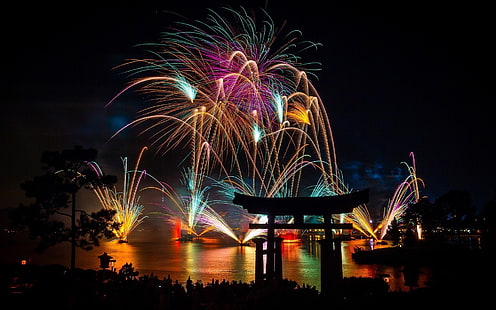 fotografia, fuochi d'artificio, notte, città, Giappone, Sfondo HD HD wallpaper