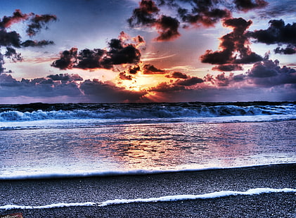 Sylt Beach, olas del océano, Europa, Alemania, Oscuro, Viajes, Naturaleza, Púrpura, Olas, Isla, Nublado, Nubes, Sylt, Playas, Fondo de pantalla HD HD wallpaper