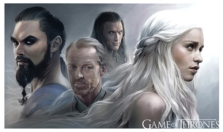 Game of Thrones digital wallpaper, Game of Thrones, Emilia Clarke, Daenerys Targaryen, TV Series, Khal Drogo, Jason Momoa, hbo, Jorah Mormont, HD wallpaper