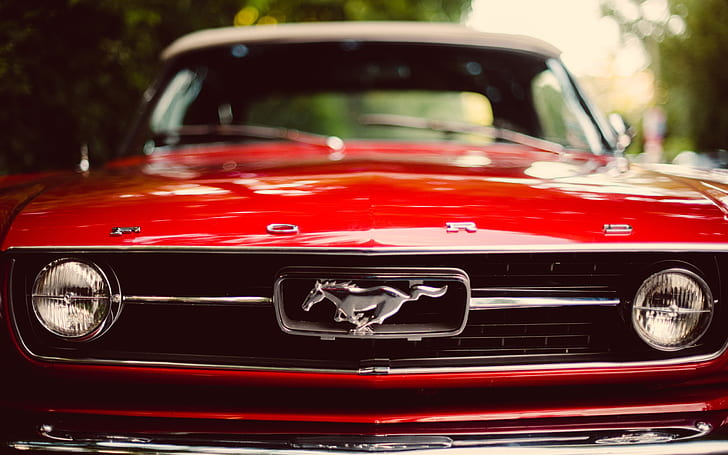 赤フォードマスタングフロント、フロント、フォード、マスタング、車、 HDデスクトップの壁紙