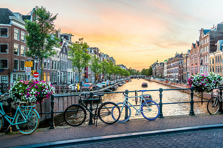 фотография на велосипеди, паркирани на мост, Амстердам, Амстердам, Амстердам, градска разходка, фотография, велосипеди, мост, размисъл, жени, Холандия, плаваща лодка, нощ, вода, крайбрежие, на открито, силует, архитектурна сграда, пейзаж, река, Холандия, канал , празници, панорама, градски пейзаж, залез, канали, велосипед, велосипед, цветя, Холандия, архитектура, градска сцена, улица, холандски Култура, известно място, град, Европа, пътуване, туризъм, HD тапет
