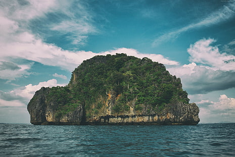 4k, Tajlandia, Krabi, Turtle island, 5k, Andaman Sea, chmury, Tapety HD HD wallpaper