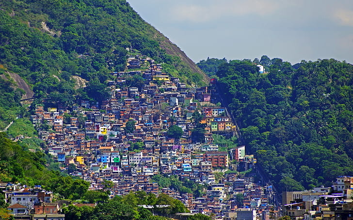 リオデジャネイロ山脈の家、リオデジャネイロ、山の家、都市、山、 HDデスクトップの壁紙
