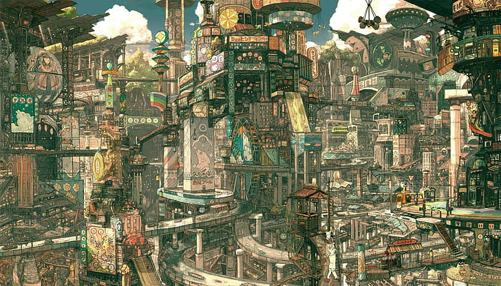 Anime, ciudad, paisaje urbano, dibujo, ficticio, Imperial Boy, Japón,  naturaleza, Fondo de pantalla HD | Wallpaperbetter