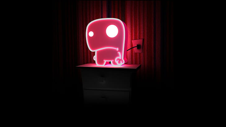 dinosaurus, pink, merah, lampu, meja, lampu, neon, Wallpaper HD