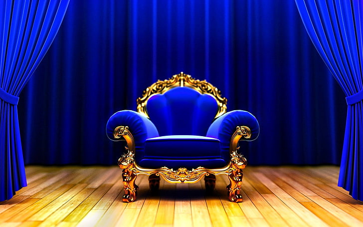 blue armchair with metal base, Man Made, Furniture, Armchair, Blinds, Blue, Chair, HD wallpaper
