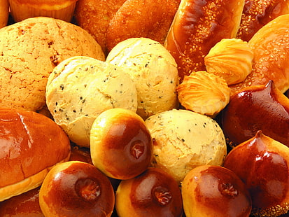 tas de pain cuit au four, petits pains, pâtisseries, bonbons, blanc, Fond d'écran HD HD wallpaper