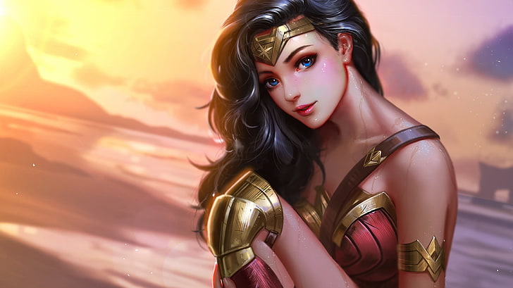 Wonder Woman, DC Comics, film, paha, brunette, wanita, Liang-Xing, Wallpaper HD