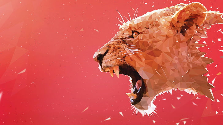 red, lowpoly, low poly, angle, artwork, lion, art, roar, digital art, computer graphics, graphic design, graphics, 3d, HD wallpaper