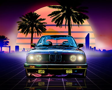 Künstlerisch, Retro Wave, BMW, HD-Hintergrundbild HD wallpaper
