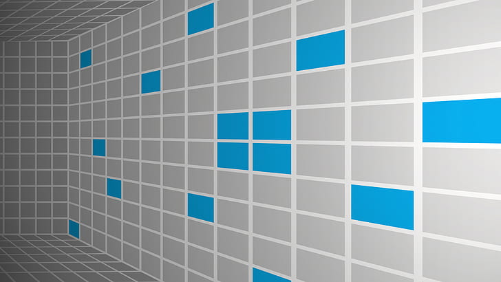 Style Windows 8 3D, croquis à carreaux gris et bleu, fenêtres, style, marque et logo, Fond d'écran HD