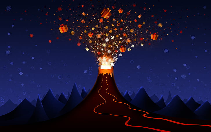 Рождественский вулкан HD, иллюстрация извержения подарочной коробки вулкана, рождество, вулкан, HD обои