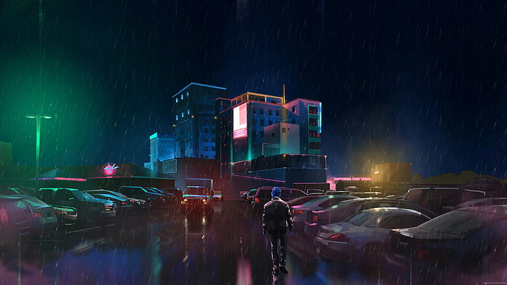 Neon Rain обои, дождь, неон, цифровое искусство, HD обои