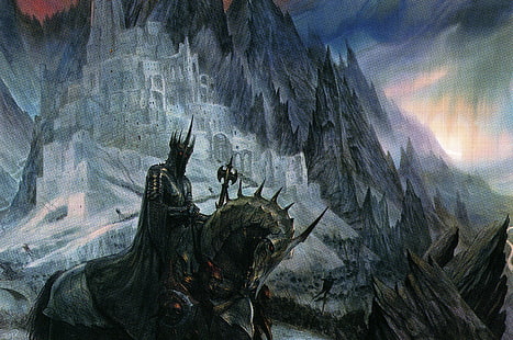 Lukisan Sauron, Sauron, Penguasa Cincin, John Howe, seni fantasi, kuda, Wallpaper HD HD wallpaper