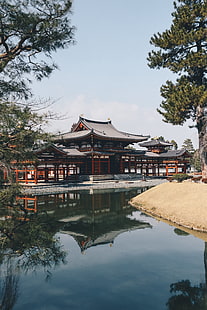 Япония, храм, езеро, храм Бьодо-ин, будизъм, отражение, пагода, HD тапет HD wallpaper