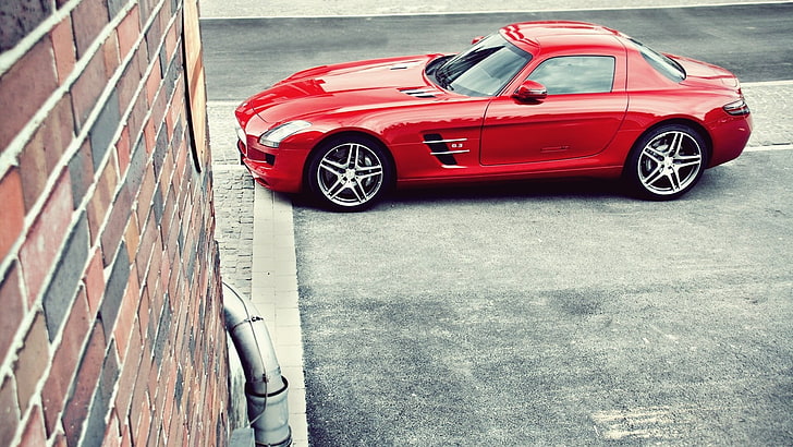 modelo fundido de cupê vermelho e preto, Mercedes-Benz, supercarros, carro, carros vermelhos, veículo, HD papel de parede