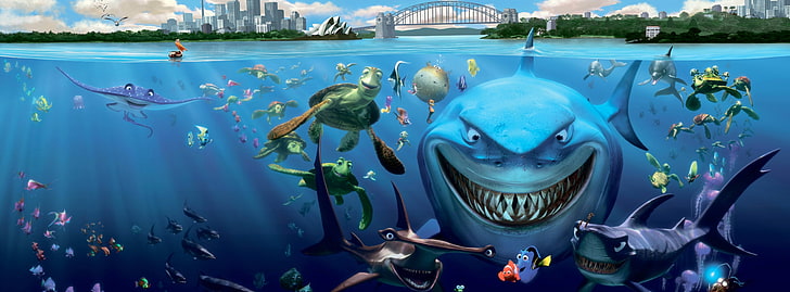 Finding Nemo Cast, Finding Nemo digital wallpaper, Cartoons, Others, Fish, Shark, Finding Nemo, HD wallpaper