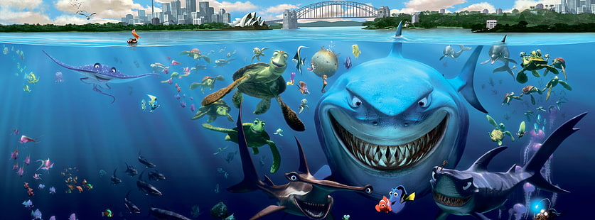 Findet Nemo Cast, Findet Nemo digital wallpaper, Cartoons, Andere, Fisch, Hai, Findet Nemo, HD-Hintergrundbild HD wallpaper