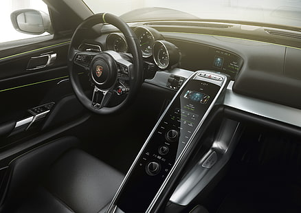 auto deportivo, Porsche 918, prueba de manejo, mejores autos eléctricos 2015, Spyder, interior, autos eléctricos, engranaje superior, híbrido, Fondo de pantalla HD HD wallpaper
