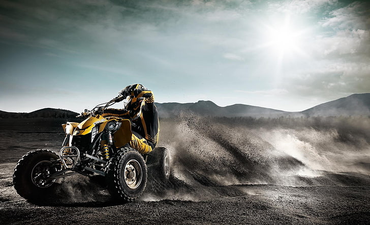 yellow and black ATV quadbike, Sand, ATV, Skid, HD wallpaper
