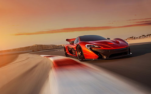 McLaren P1 Race Track Motion Blur HD, красная спортивная машина, автомобили, гонки, размытие, движение, трасса, Макларен, p1, HD обои HD wallpaper