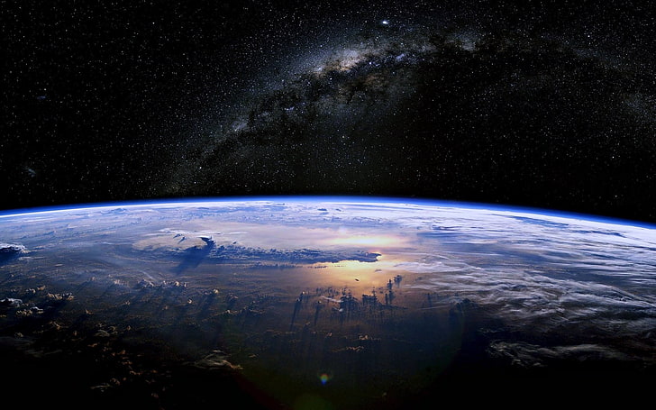 schwarze und blaue kosmische Wolke, Science-Fiction, Milchstraße, Erde, aus dem Weltall, Galaxie, Planet, Weltraum, Sterne, HD-Hintergrundbild