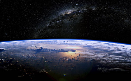 schwarze und blaue kosmische Wolke, Science-Fiction, Milchstraße, Erde, aus dem Weltall, Galaxie, Planet, Weltraum, Sterne, HD-Hintergrundbild HD wallpaper