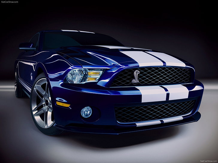Ford Mustang Shelby GT500, ฟอร์ดมัสแตงสีขาวและสีน้ำเงิน, รถยนต์, ฟอร์ด, รถยนต์, วอลล์เปเปอร์ HD