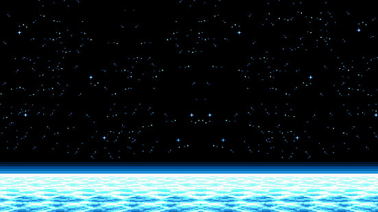 пиксели, пиксель арт, pixelated, вселенная, пространство, звезды, планета, минимализм, атмосфера, HD обои HD wallpaper