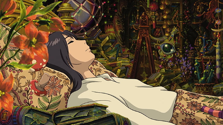 ilustrasi howl's moving castle sleep, Studio Ghibli, Howl's Moving Castle, mata tertutup, anime, anime girls, Wallpaper HD