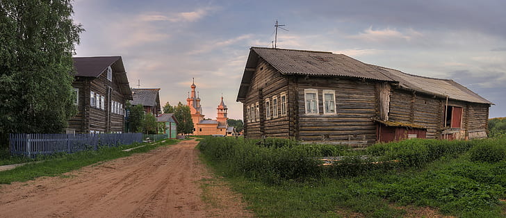 ロシア、家、木、教会、 HDデスクトップの壁紙