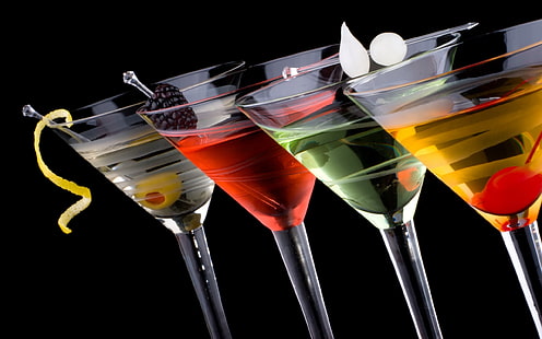 verres à cocktail clairs, cocktails, verre à boire, Fond d'écran HD HD wallpaper