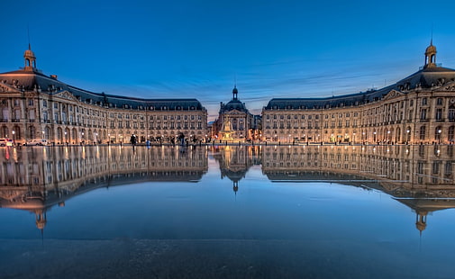 Place De La Bourse Bordeaux, Fransa, gri beton bina, Avrupa, Fransa, Yer, Bourse, Bordeaux, HD masaüstü duvar kağıdı HD wallpaper