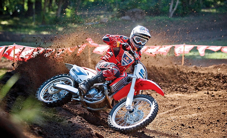 Motocross 64, czerwony motor terenowy, wyścigi motocyklowe, motocross, Tapety HD