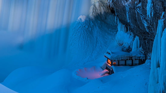 lód, wodospad, zimno, wodospad Niagara, śnieg, zima, Tapety HD HD wallpaper