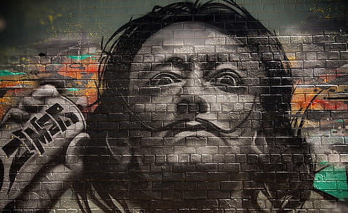 графити изкуство, стена, картина, графити, Салвадор Дали, HD тапет HD wallpaper
