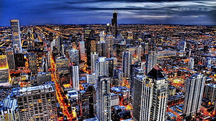 lampu malam chicago .., Wallpaper HD